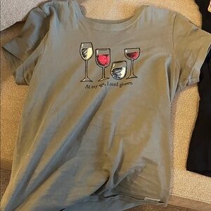 Graphic Wine Glass Tee - Olive Green